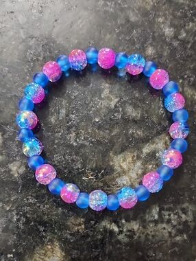 Handmade Sparkle Stretch Bracelet - Blue & Pink Beads
